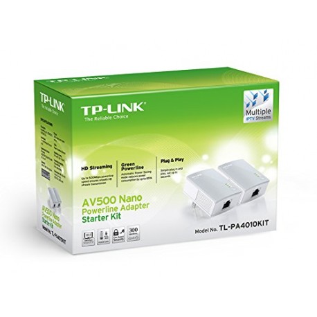 TP-LINK TL-PA4010KIT AV500 500 Mbps Nano Powerline Adapter Starter Kit - White, Pack of 2