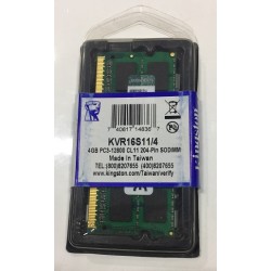 Kingston 4GB 1600MHz DDR3 CL 11 204-Pin 1600 (PC3 12800) SODIMM KVR16S11/4 Laptop Memory