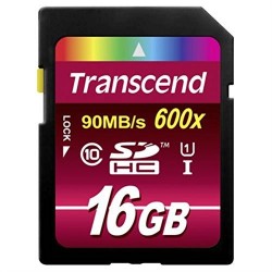 Transcend 16GB SDHC Class 10 UHS-1 Flash Memory Card Up to 90MB/s (TS16GSDHC10U1)