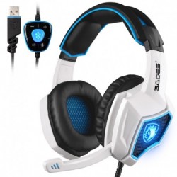 SADES Spirit Wolf 7.1 Surround Stereo Sound USB Computer Gaming Headset with Microphone,Over-the-Ear Noise Isolating,Breathin