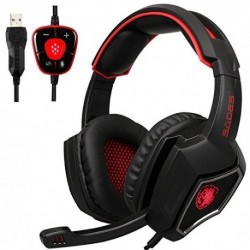 SADES Spirit Wolf 7.1 Surround Sound USB Computer Gaming Headset with Mic,Over-Ear, Noise Isolating,Breathing LED Light for P