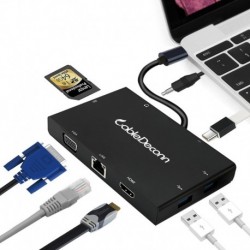 USB-C to Hub,CableDeconn 8in1 USB-C to HDMI Or VGA display Output Card Reader 2 USB 3.0 Hub Ports and Gigabit Ethernet Adapte