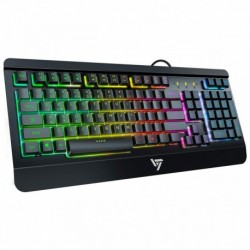VicTsing Gaming Keyboard USB Wired Keyboard, Quiet All-Metal Panel Spill-Resistant Keyboard with Ergonomic Wrist Rest, Ultra-