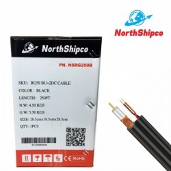 Northshipco 250ft RG59 BU 2DC Cable 0.81mm CCS Bond Foil, Black Easy Pull Box Siamese CCTV Coaxial Cable