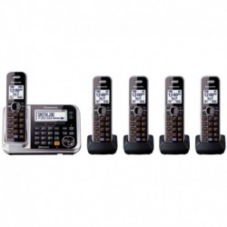 Panasonic Bluetooth Cordless Phone KX-TG7875S Link2Cell with Enhanced Noise Reduction & Digital Answering Machine - 5 Handset