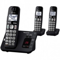 PANASONIC DECT 6.0 Expandable Cordless Phone System with Answering Machine and Call Blocking - 3 Handsets - KX-TGE433B Black