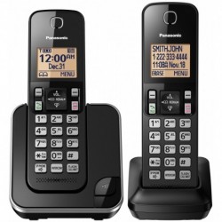 PANASONIC Expandable Cordless Phone System with Amber Backlit Display and Call Block – 2 Handsets – KX-TGC352B Black 