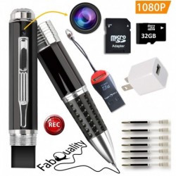 Gadgets 1080p HD Hidden Camera Pen Bundle 32GB SD Micro Card + USB Card Reader + 7 Ink Fills + Updated Battery + USB Plug! - 